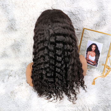 Deep wave 180% density 100 percent human hair wig afro kinky curly virgin brazilian front lace wig for sale